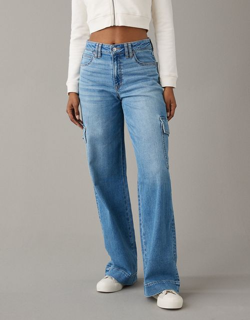 Jeans cargo Wide Leg holgado elástico de talle super alto