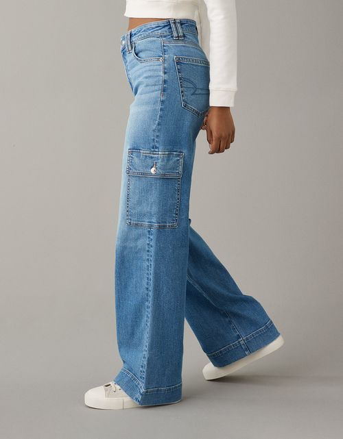 Jeans cargo Wide Leg holgado elástico de talle super alto