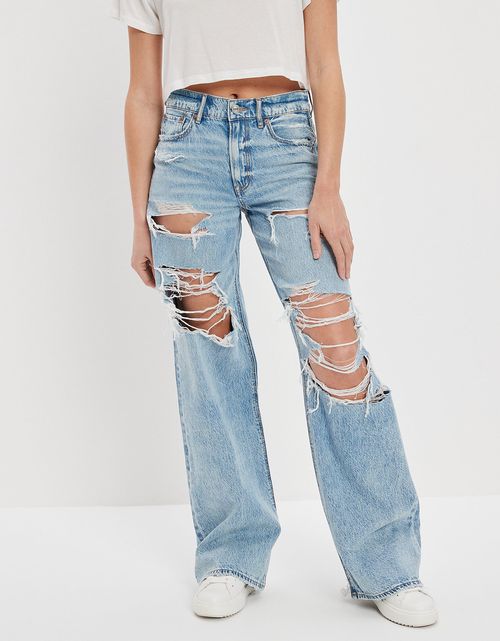 Jeans Ae holgados de pernera ancha y cintura súper alta rasgados Dreamy Drape