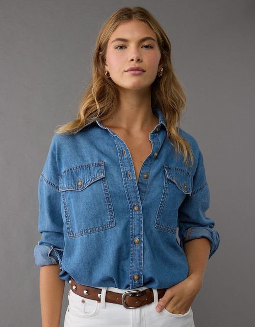 Camisa en Denim Oversized Manga Larga Mujer AE