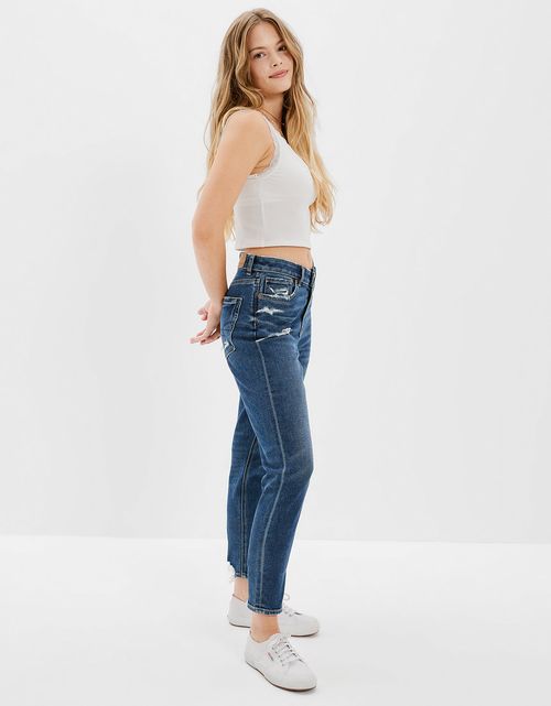 Pantalón AE de mujer elástico y rasgado de tiro alto