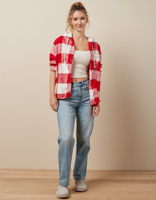 Camisa AE leñadora de botones con capucha