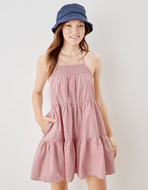 Vestido Mini AE con cuello alto tipo halter en popelina