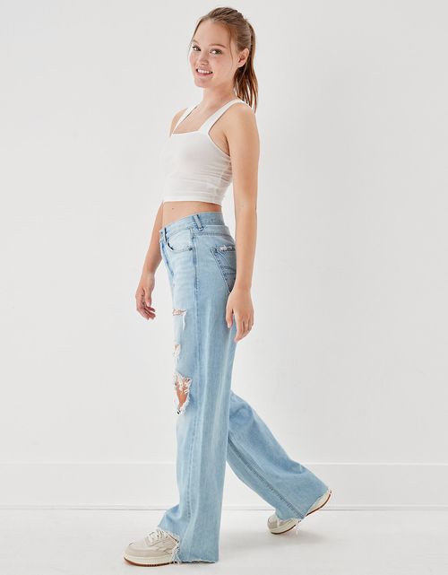 Pantalones AE anchos de tiro alto y rasgados