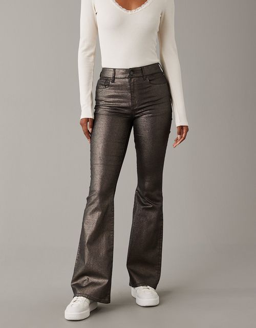 Pantalón AE Flare de cuero vegano con elástico de tiro alto