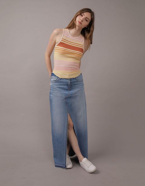 Falda larga Denim con abertura de Mujer