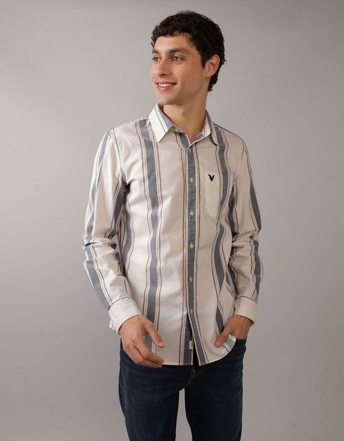 Camisa Slim de Rayas Manga Larga Hombre AE