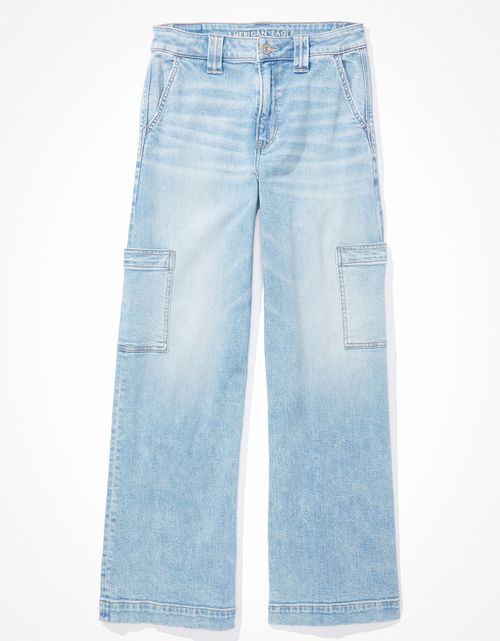 Jeans cargo Wide Leg holgado elástico de talle super alto