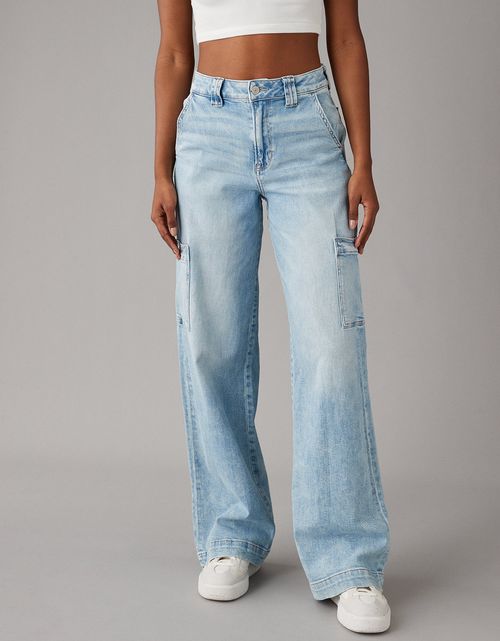Jeans cargo Wide Leg holgado elástico de talle super alto