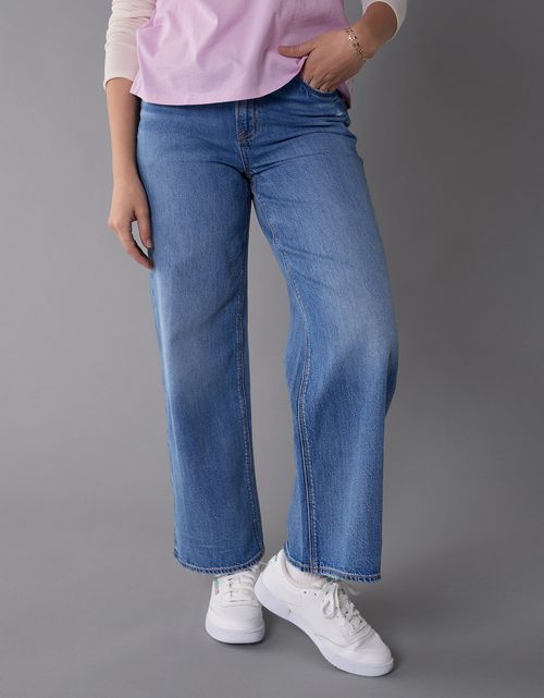 Jean baggy recto de tiro alto de mujer AE