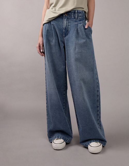 Jean baggy recto de tiro alto de mujer AE