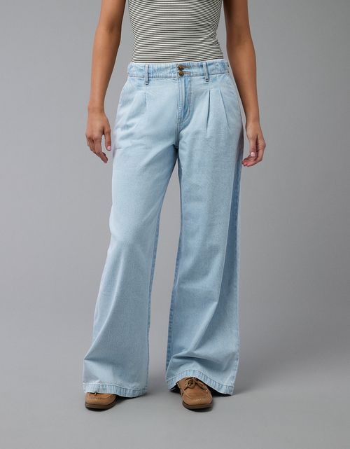 Jean baggy recto de tiro alto de mujer AE