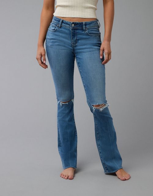 Jean kick bootcut con rotos de tiro bajo de mujer AE