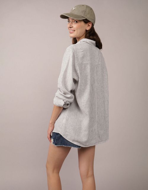 Camisa de Lino Manga Larga de Rayas Ae