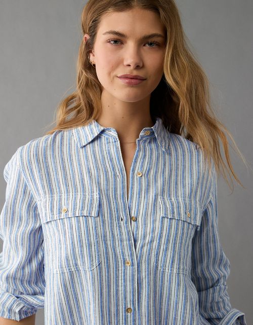 Camisa de Lino Manga Larga de Rayas Ae