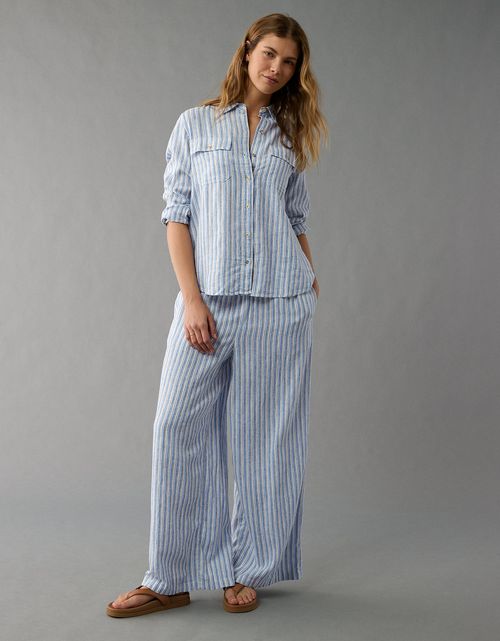 Camisa de Lino Manga Larga de Rayas Ae