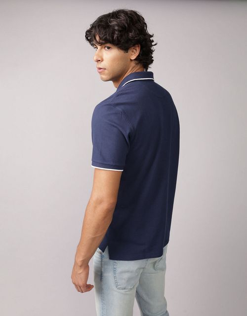 Polo de Piqué Elástico con Apariencia Desgastada para Hombre