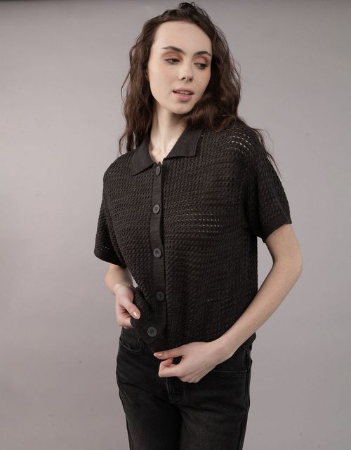 Camisa manga corta tejida de mujer AE