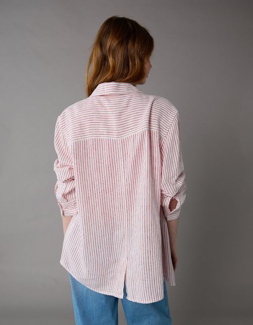 Camisa de Lino Manga Larga de Rayas Ae