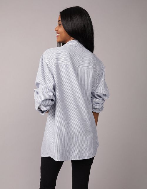 Camisa de Lino Manga Larga de Rayas Ae