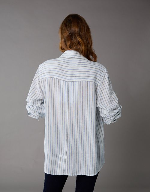 Camisa de Lino Manga Larga de Rayas Ae