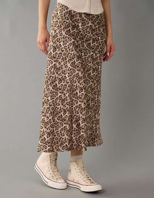 Falda Midi de Satin Tiro Alto Ae