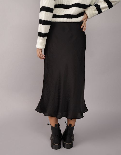 Falda Midi de Satin Tiro Alto Ae