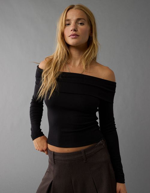 Camiseta manga larga con hombros descubiertos mujer AE